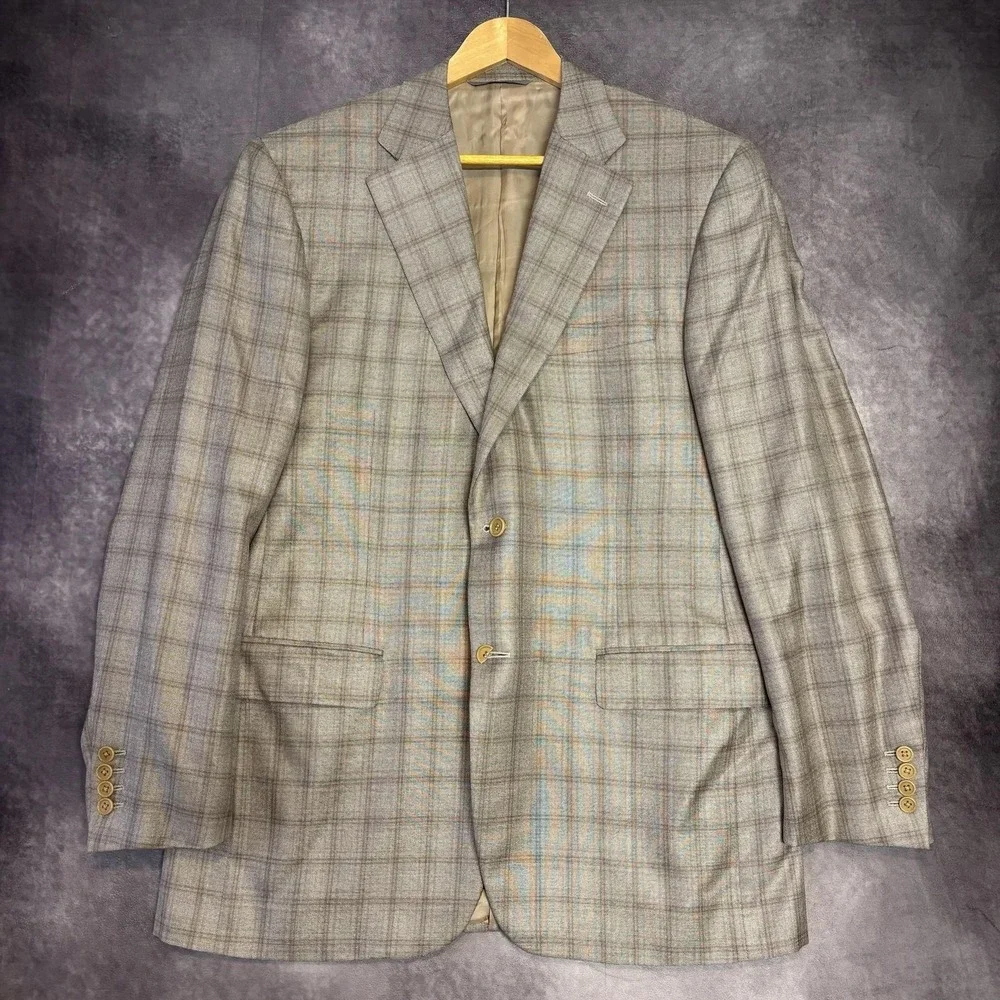 Canali Men's‎ Windowpane Sportcoat Jacket Silk Wool Blend Italy Made Size 54